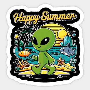 Happy summer aliens in the beach in vintage retro style Sticker
